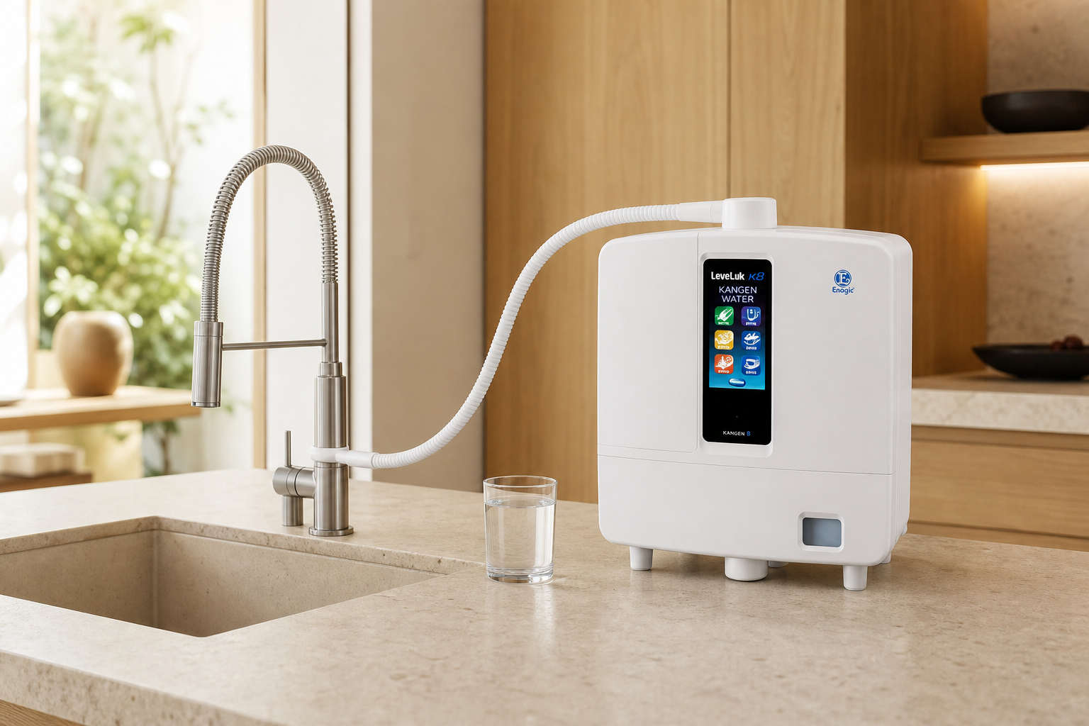 Ionizador LeveLuk K8 instalado en una cocina contemporánea